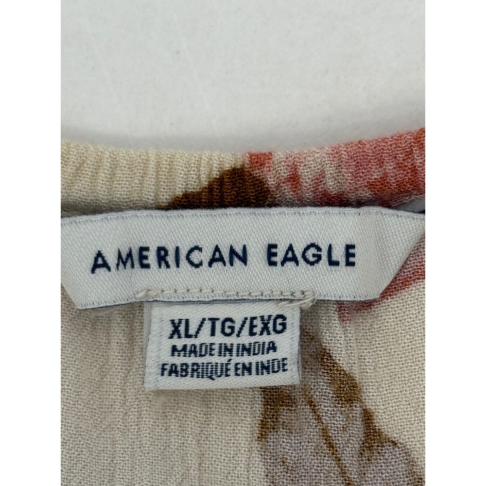 American Eagle Floral Babydoll Tank Top Cream Crochet Lace Boho Ruffle Hem Sz XL - Picture 7 of 9